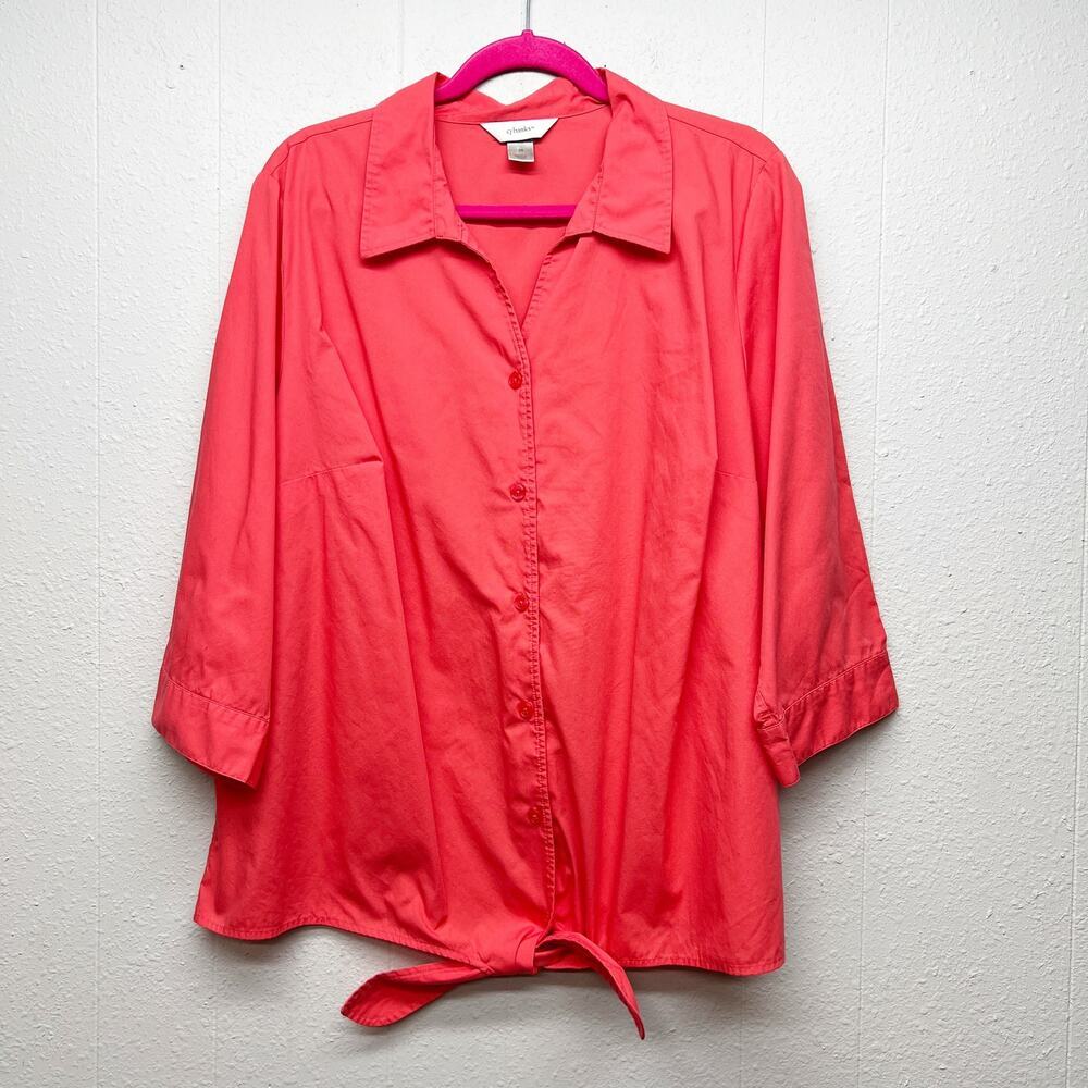 Cj Banks Button Down Tie Front Shirt Womens 2X Breathable Stretch Bright Coral